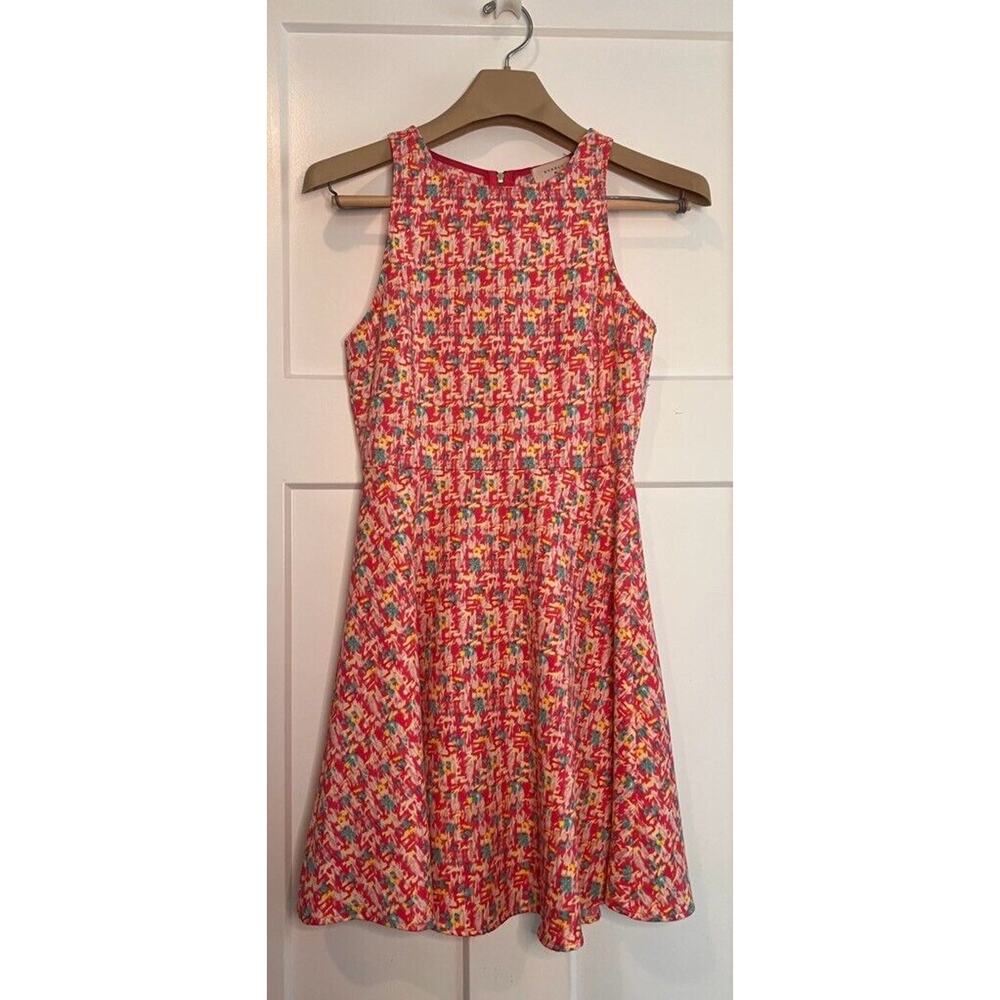 Everly Fit & Flare Dress Multicolor Abstract Round Neck Sleeveless Size SMALL